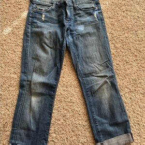7 For All Mankind Blue Straight Leg Cropped Jeans